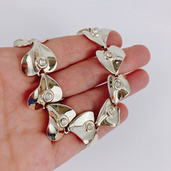 Vintage Mid Century Gold Tone Heart Rhinestone Choker Necklace 1950s - Picture 4 of 15